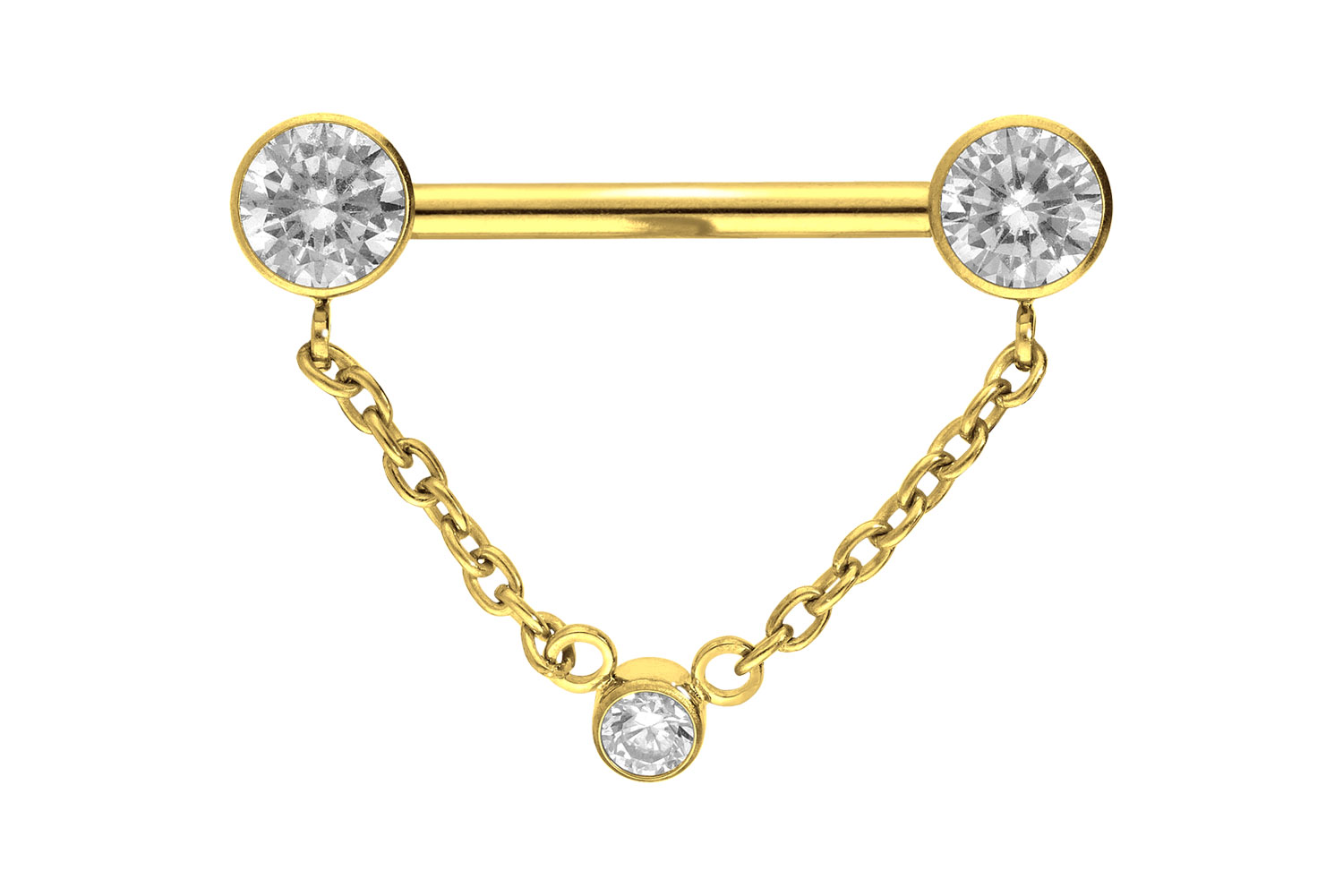Titan Barbell Piercing mit Push Fit KETTE + KRISTALLDISCS
